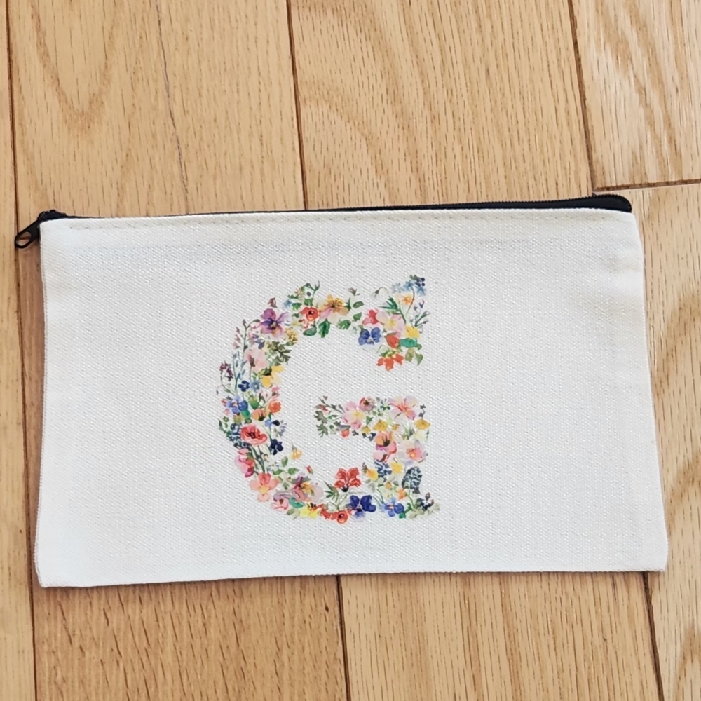 Initial G Floral Letter Organizing Zippered Pouch Or A Makeup Pouch